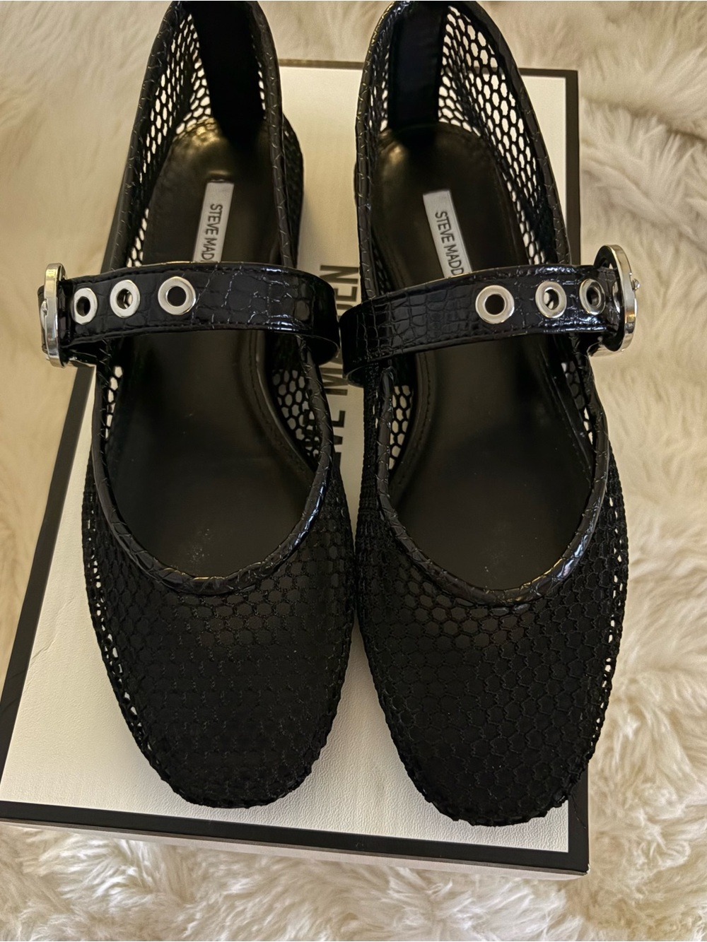 Steve Madden Black Mesh Mary Jane Flats with Buckle
